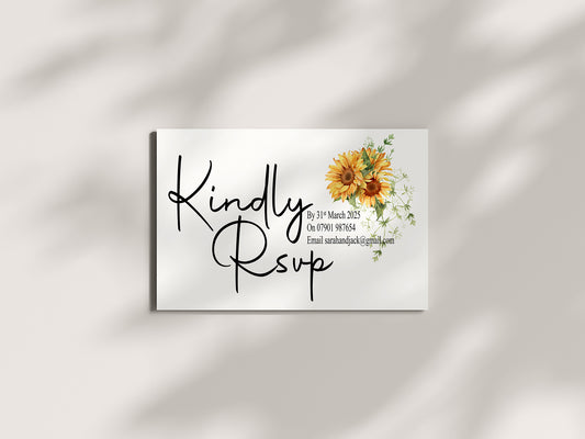 Sunflower RSVP Wedding Party Cards | Pack of 10