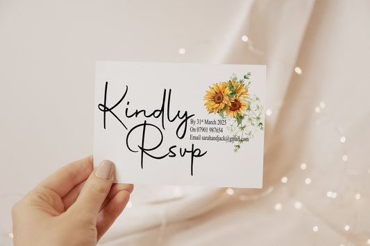Sunflower RSVP Wedding Party Cards | Pack of 10