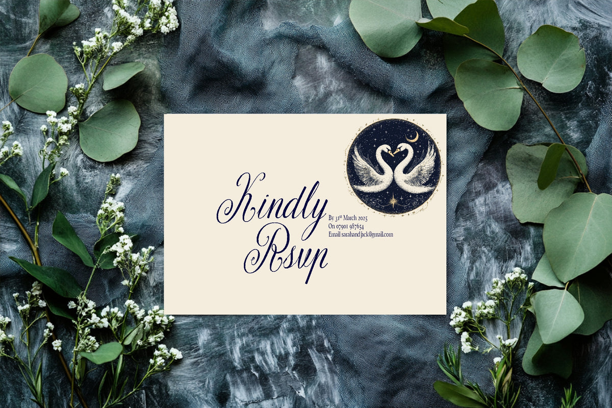 Celestial Swan wedding RSVP card