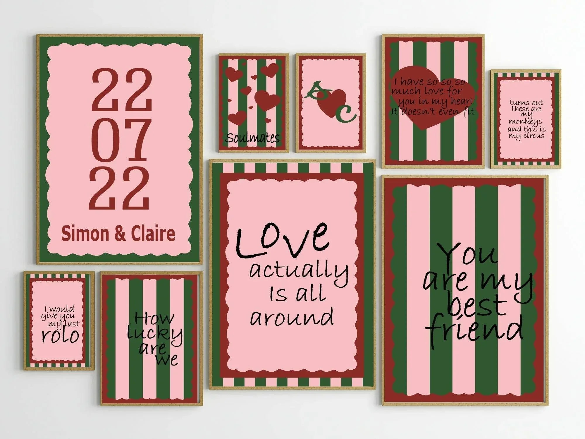 Personalised Date and Names Print | Anniversary Wall Art | Pink, Red and Green Print - Larosier Prints