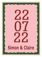 Personalised Date and Names Print | Anniversary Wall Art | Pink, Red and Green Print - Larosier Prints