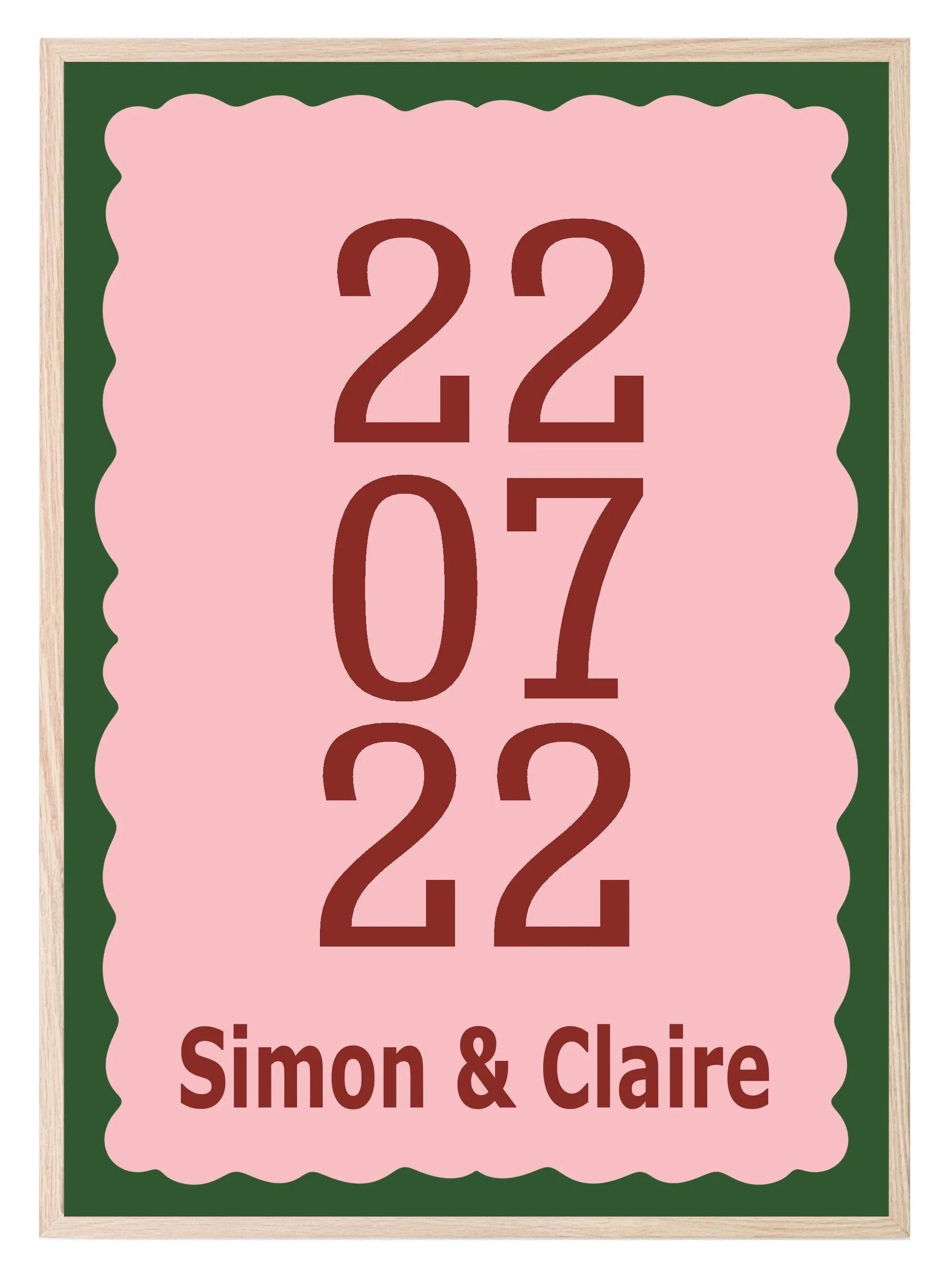 Personalised Date and Names Print | Anniversary Wall Art | Pink, Red and Green Print - Larosier Prints