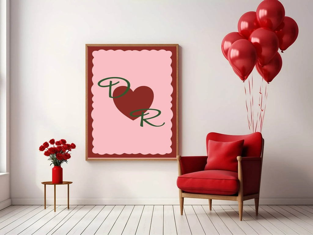 Personalised Initials Love Heart Print | Romantic Wall Art - Larosier Prints