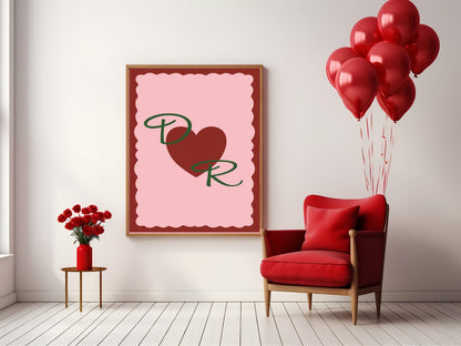 Personalised Initials Love Heart Print | Romantic Wall Art