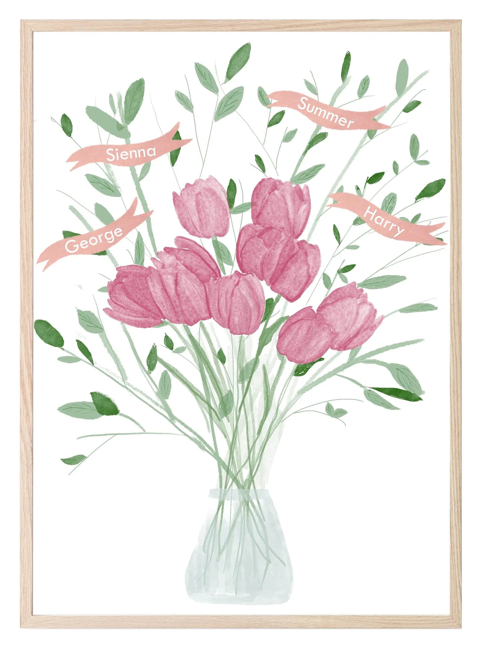 Personalised Floral Vase Print | Family Tree Wall Art - Larosier Prints