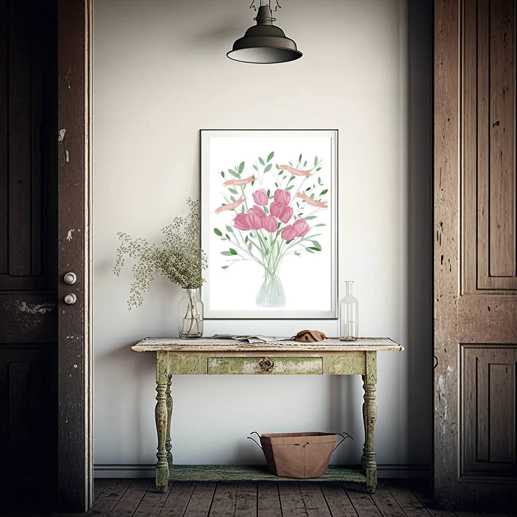 Personalised Floral Vase Print | Family Tree Wall Art - Larosier Prints
