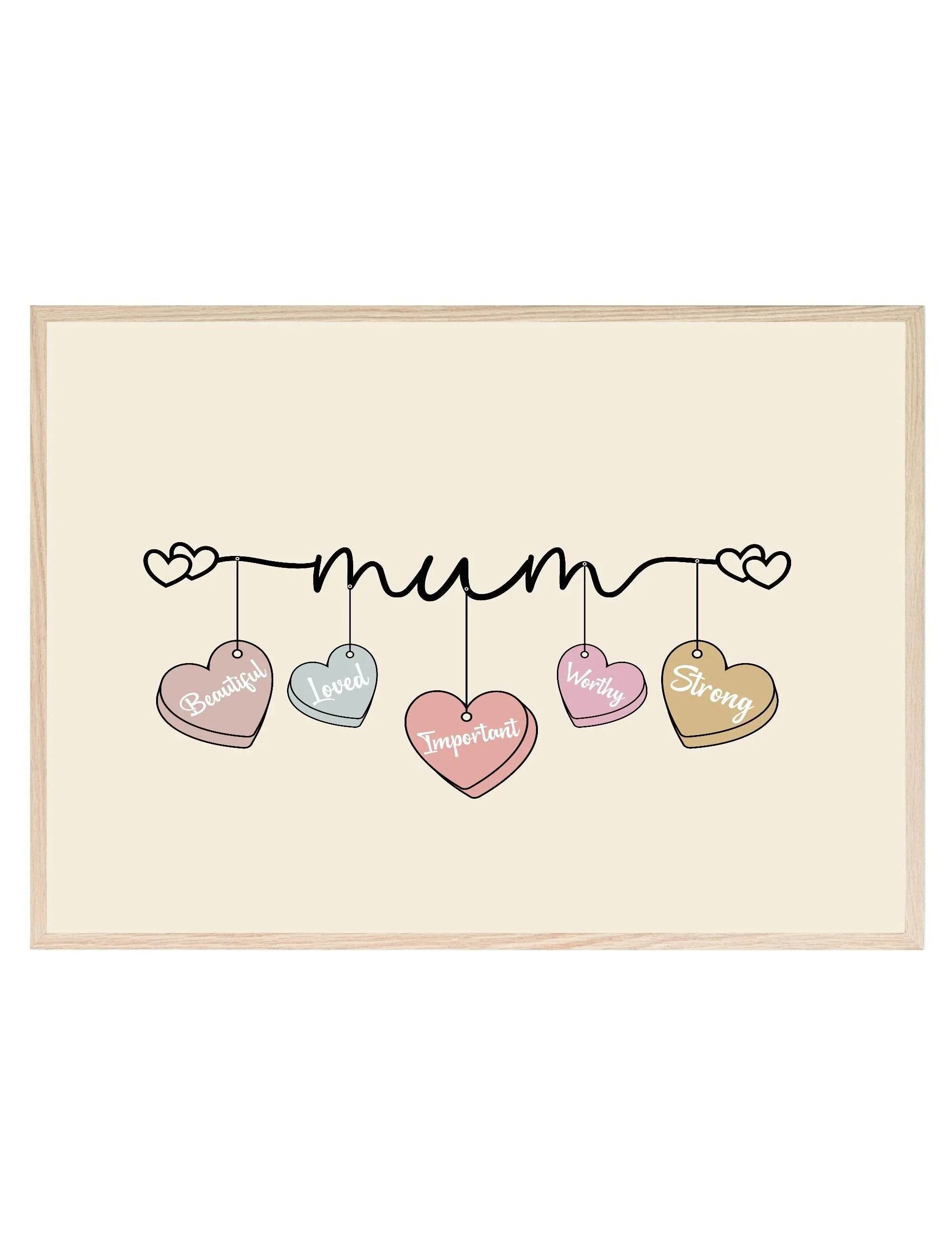 Mum Love Hearts Print | Mother's Day Wall Art - Larosier Prints