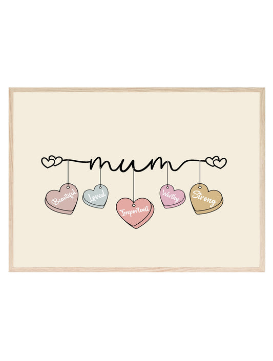 Mum Love Hearts Print | Mother's Day Wall Art