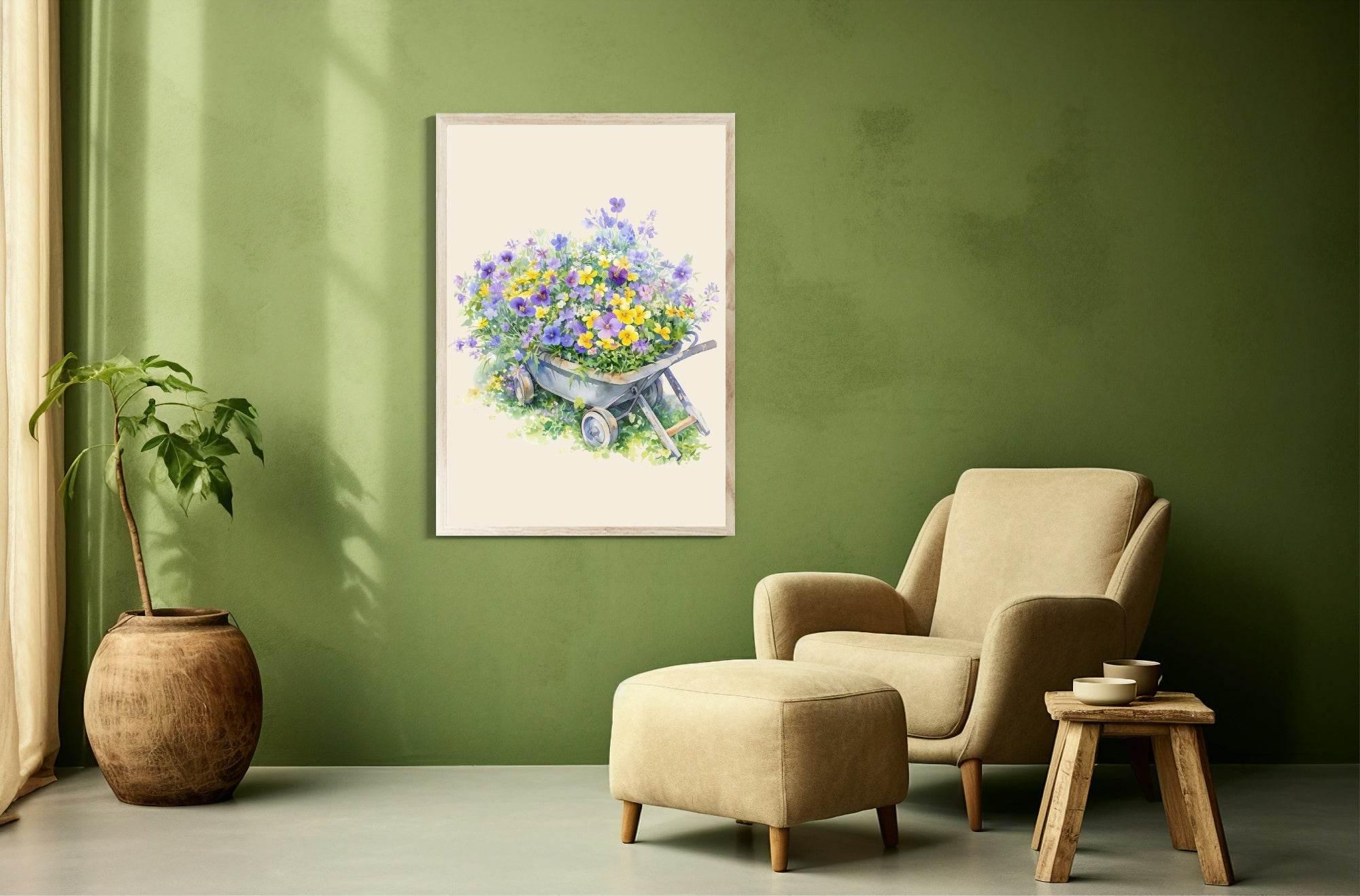 Floral Wheelbarrow Print | Spring Collection Wall Art - Larosier Prints
