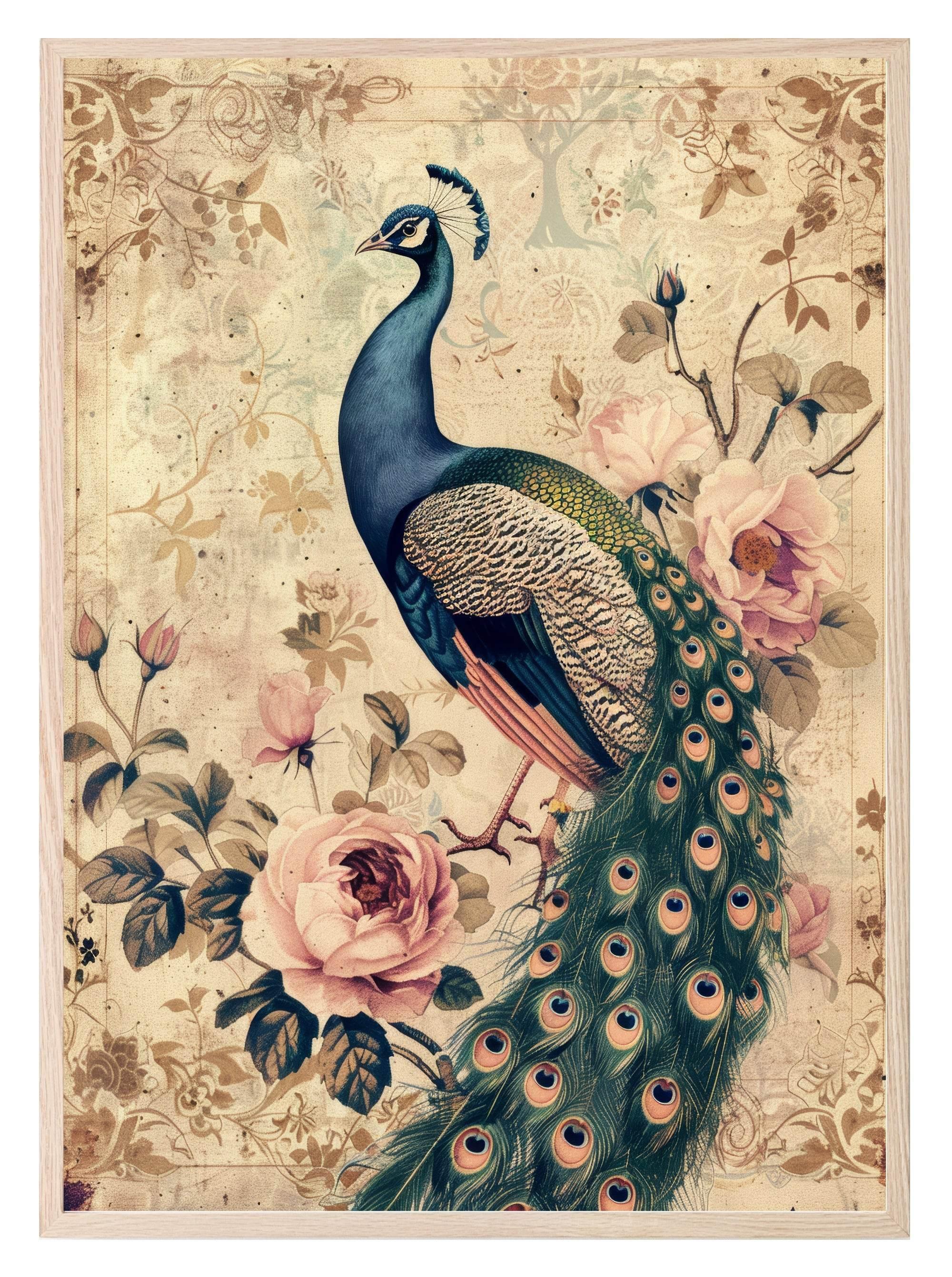 Vintage Peacock Prints | Floral | Spring Collection Wall Art - Larosier Prints