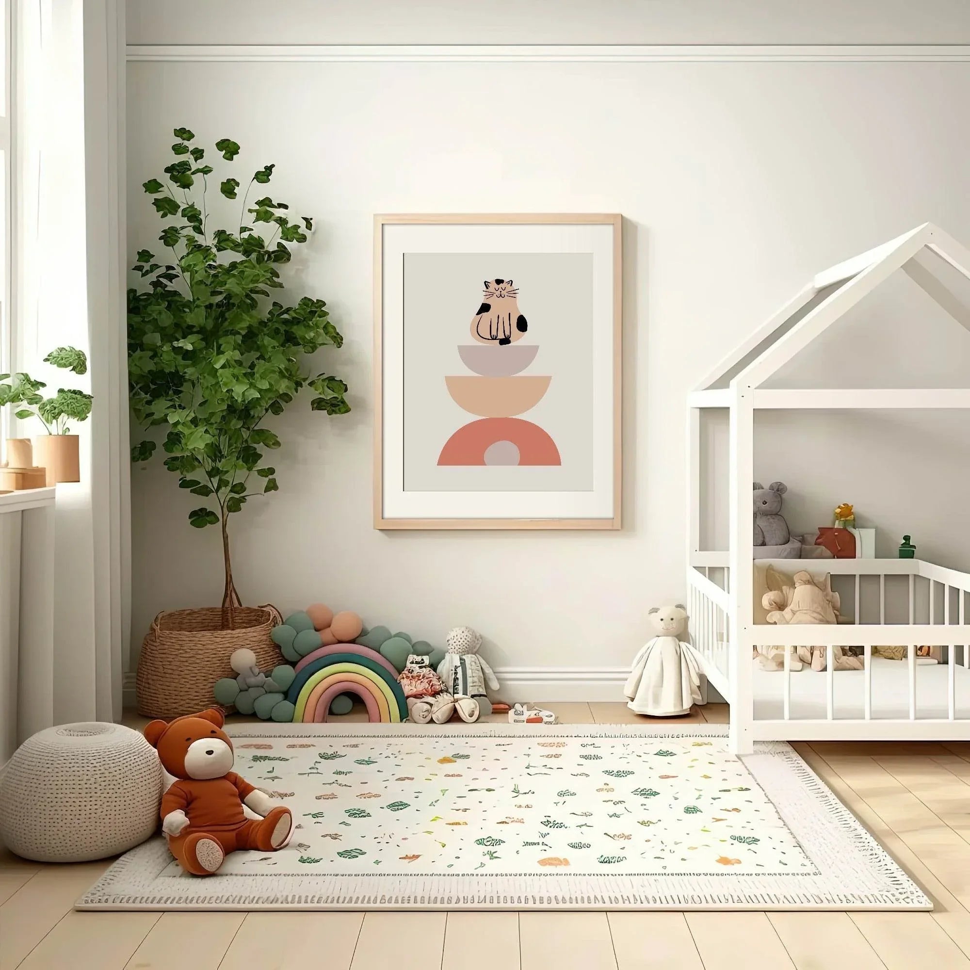 Abstract Shapes & Cat Print | Kids Wall Art - Larosier Prints