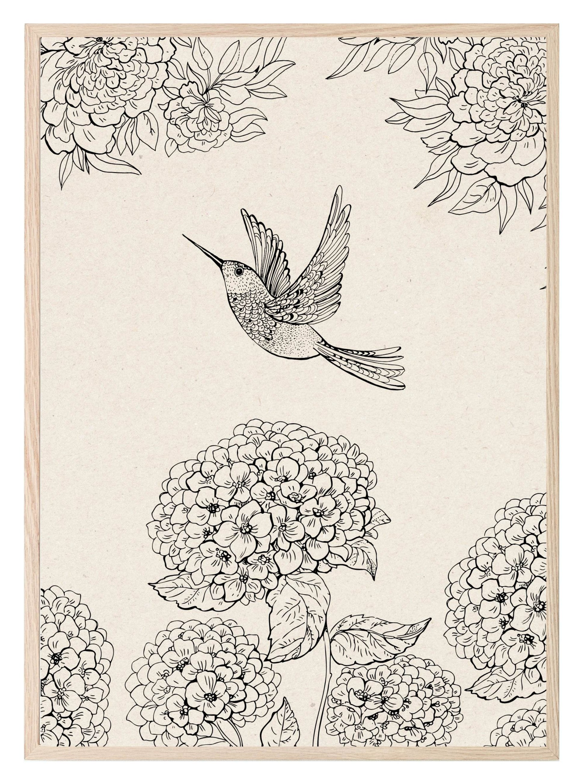 Humming Bird Print | Monochrome Wall Art