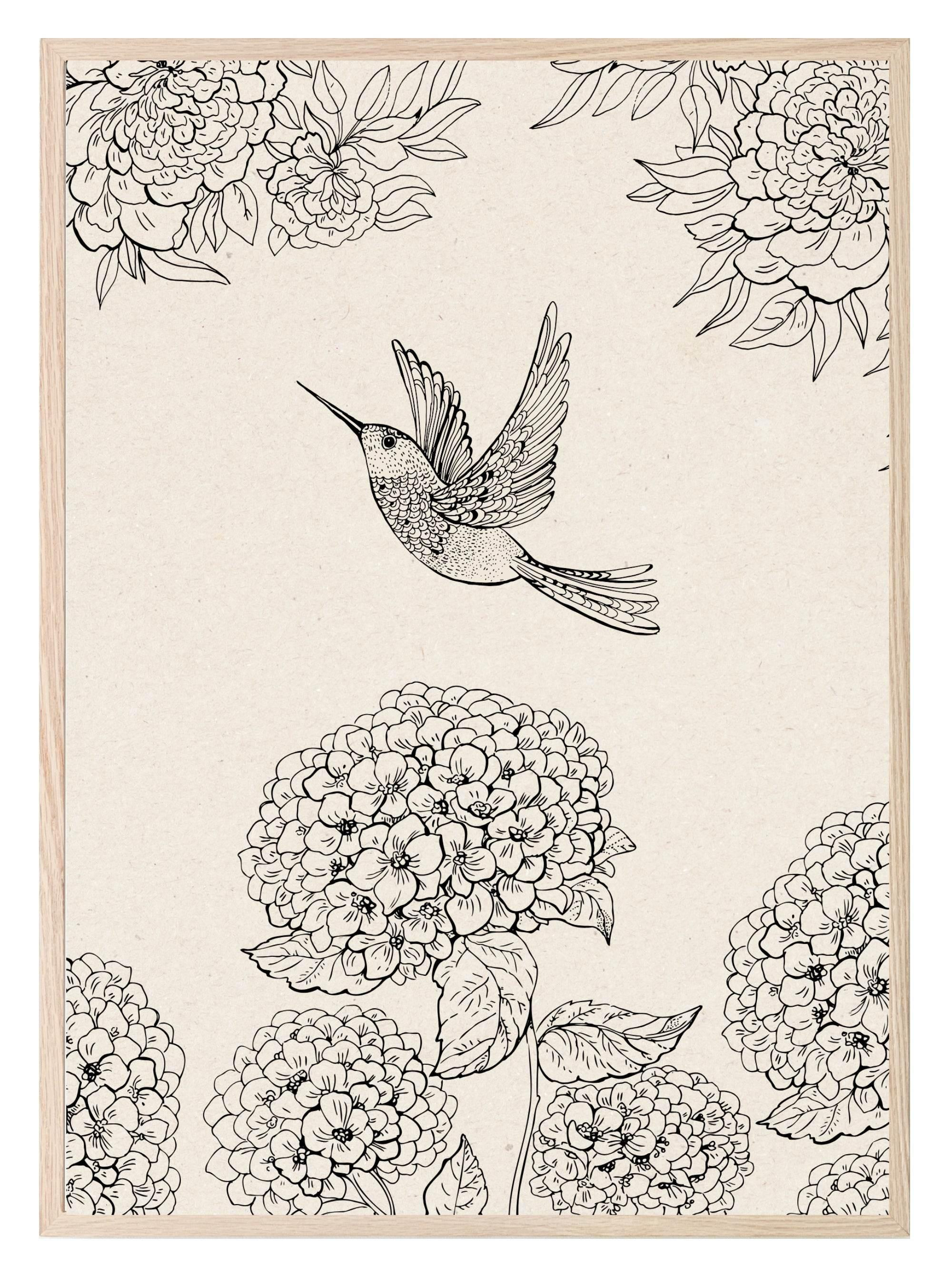 Humming Bird Print | Monochrome Wall Art - Larosier Prints