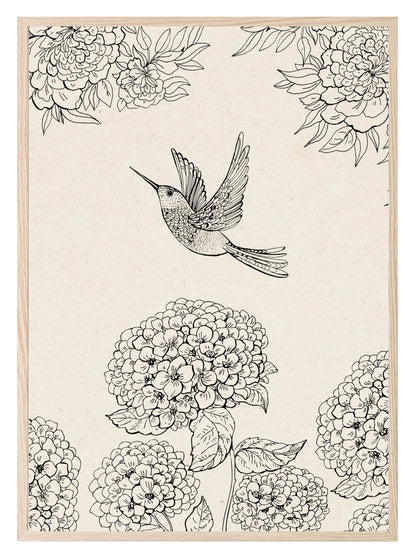 Humming Bird Print | Monochrome Wall Art