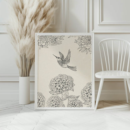 Humming Bird Print | Monochrome Wall Art