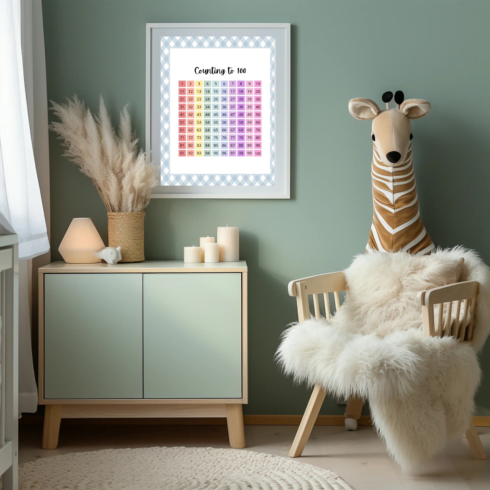 Pastel Plaid Count To 100 Wall Art Poster| Blue, Pink or Mint Green - Larosier Prints