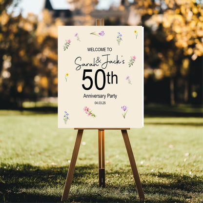 Spring Flowers Welcome Anniversary Party Sign