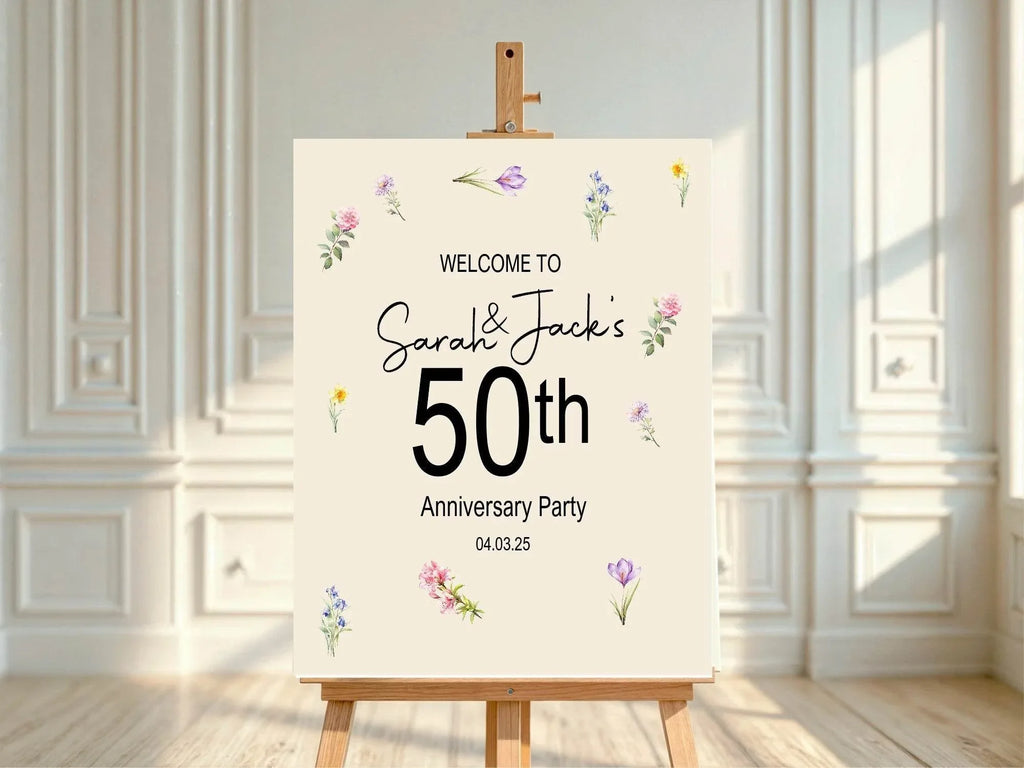 Spring Flowers Welcome Anniversary Party Sign - Larosier Prints