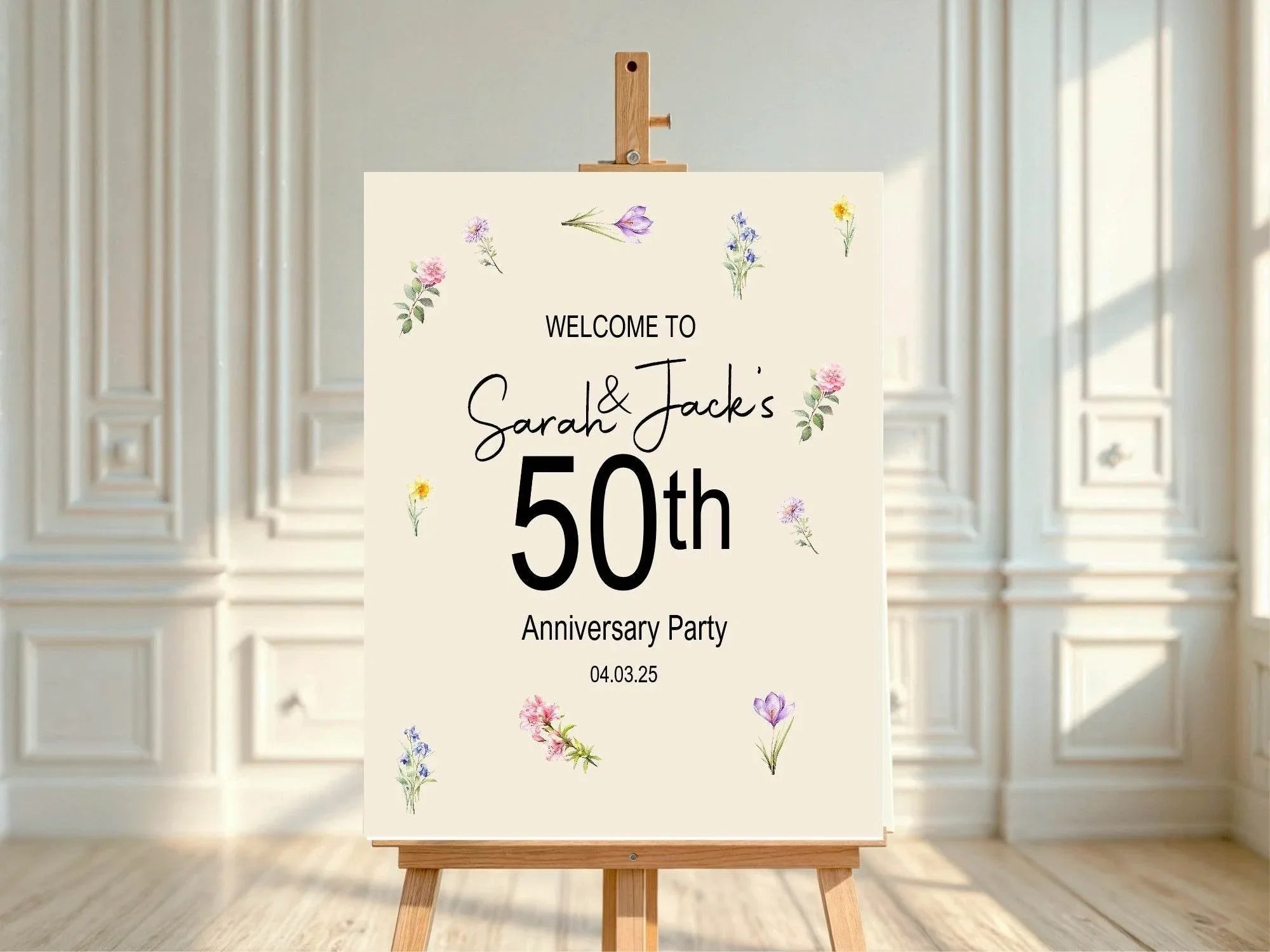 Spring Flowers Welcome Anniversary Party Sign - Larosier Prints