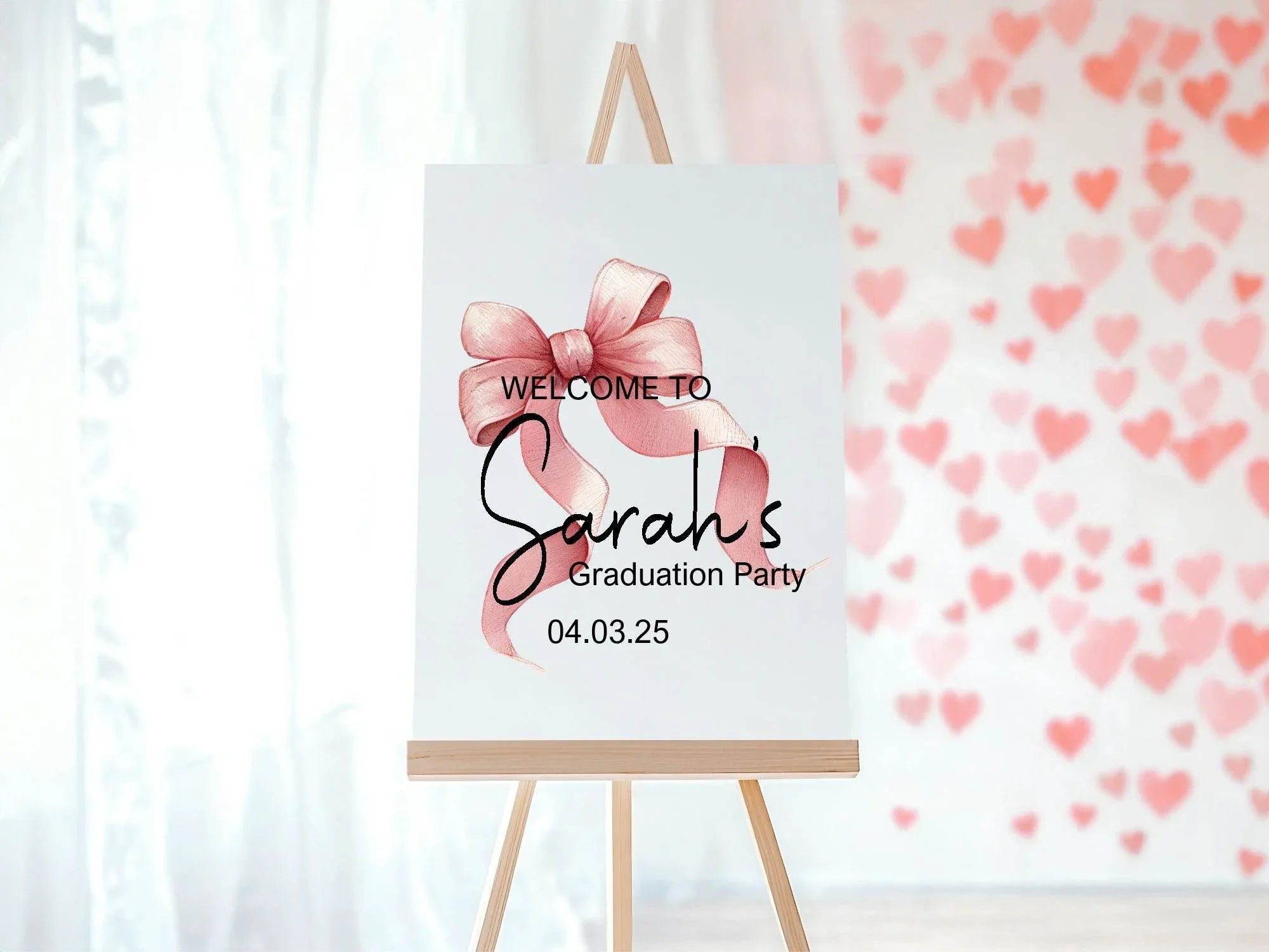 Pink Bow Welcome Graduation Party Sign - Larosier Prints