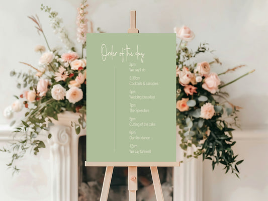 Willow Order Of The Day Wedding Party Sign