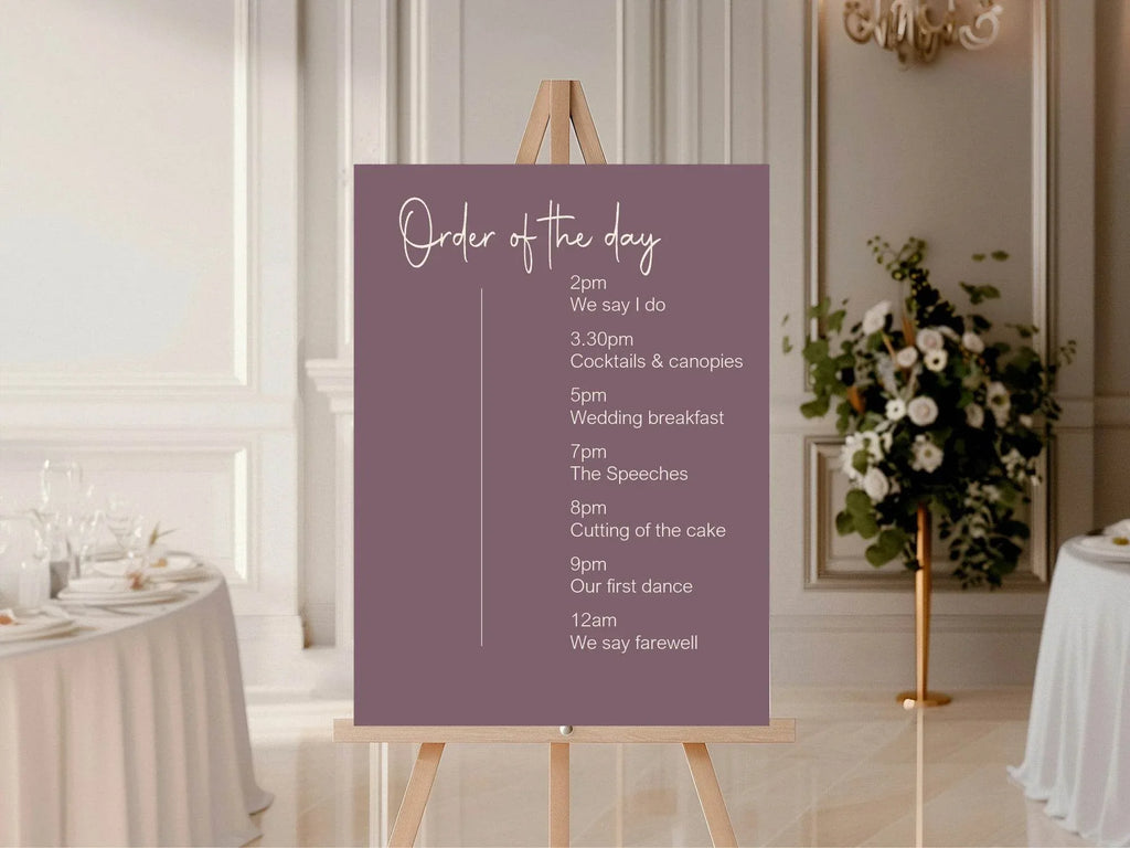 Heather Order Of The Day Wedding Party Sign - Larosier Prints