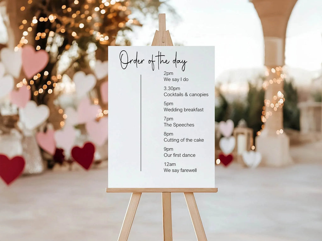 Minimalist Order Of The Day Wedding Party Sign - Larosier Prints