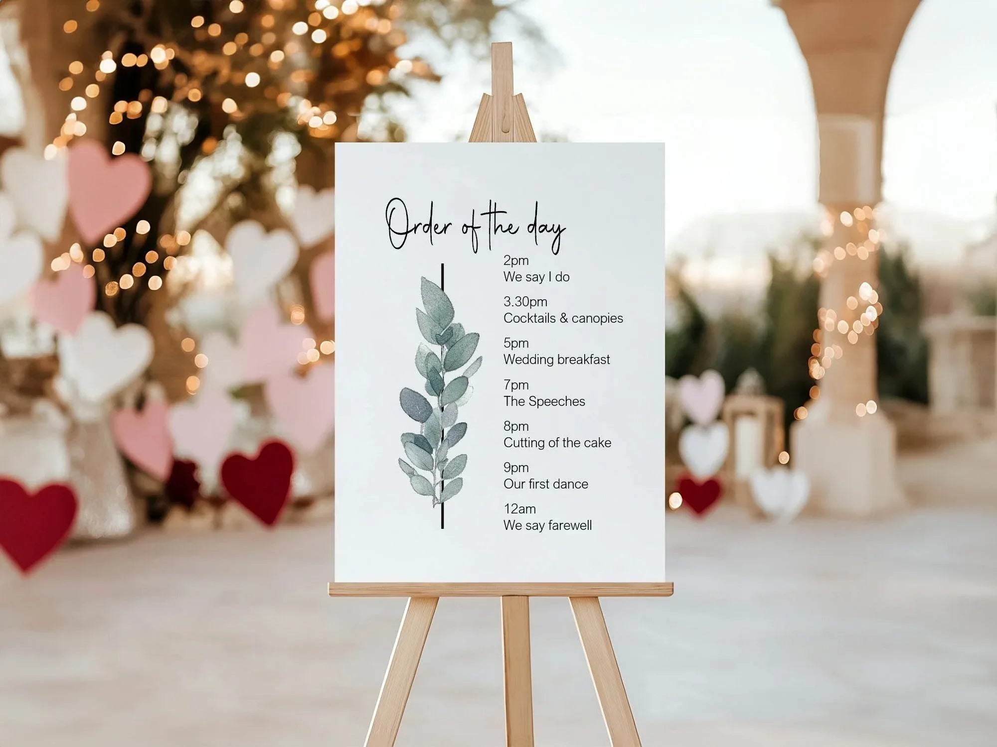Eucalyptus Order Of The Day Wedding Party Sign - Larosier Prints