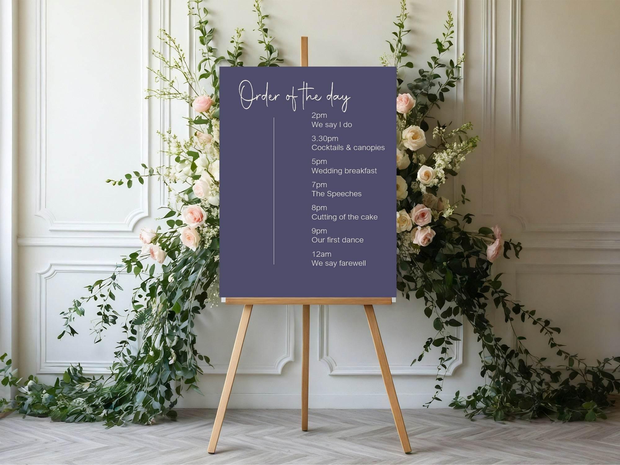 Sapphire Order Of The Day Wedding Party Sign - Larosier Prints