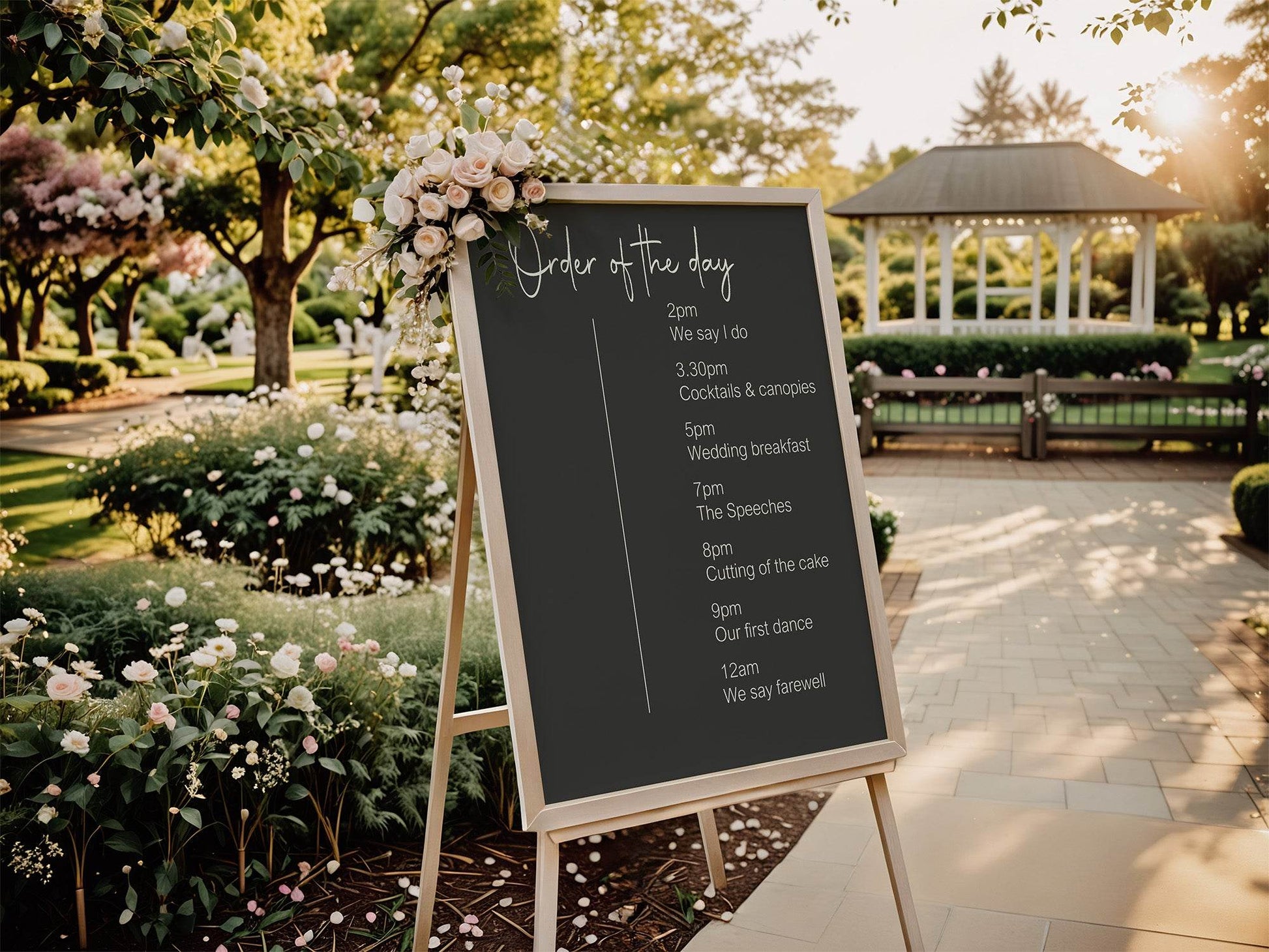 Minimalist Noir Order Of The Day Wedding Party Sign