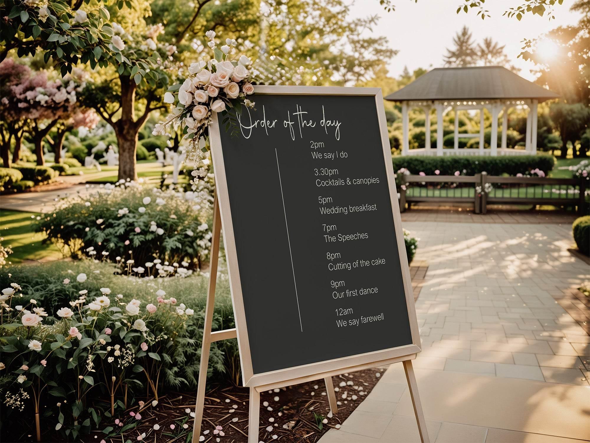 Minimalist Noir Order Of The Day Wedding Party Sign - Larosier Prints