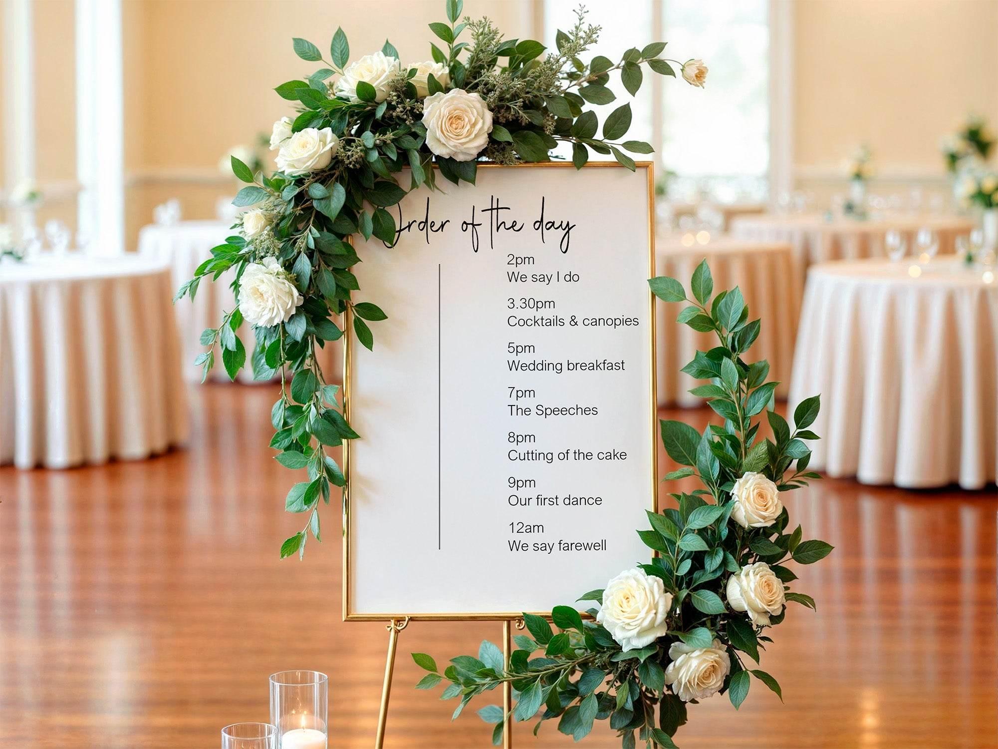 Minimalist Order Of The Day Wedding Party Sign - Larosier Prints