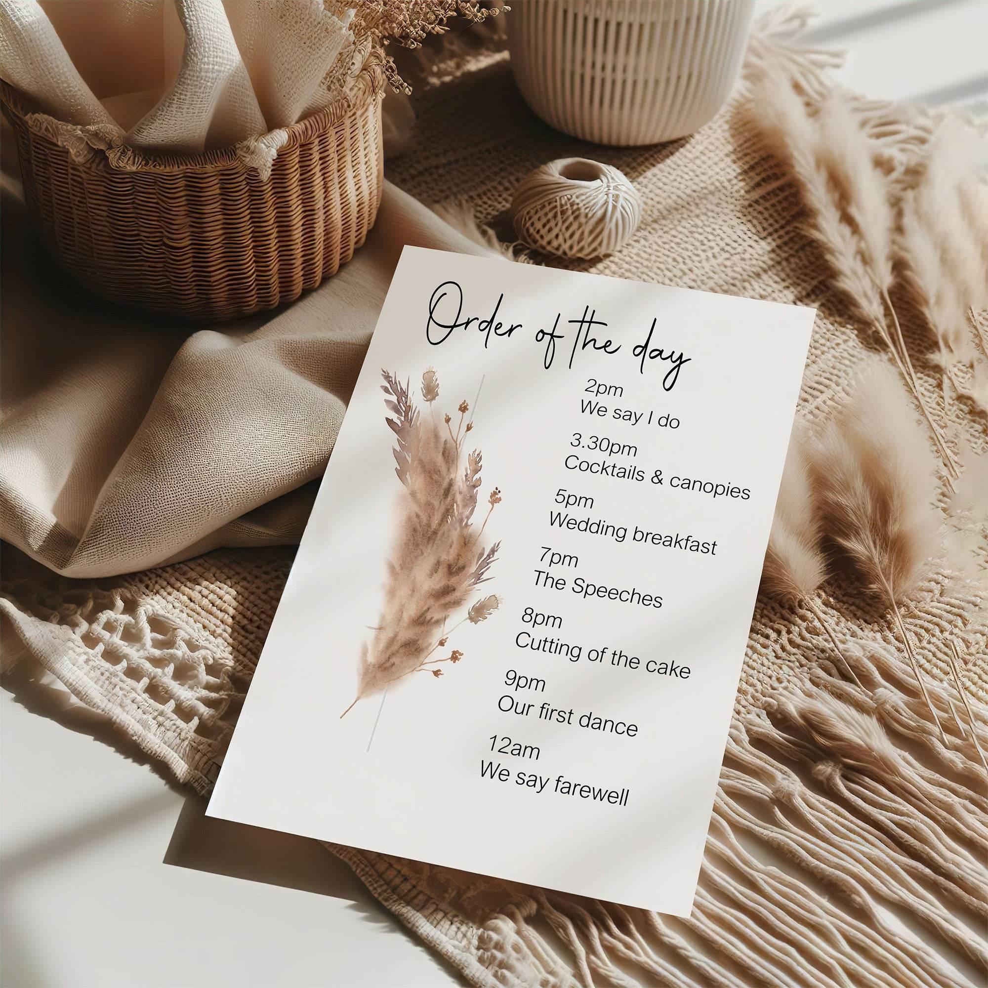 Boho Order Of The Day Wedding Party Sign - Larosier Prints