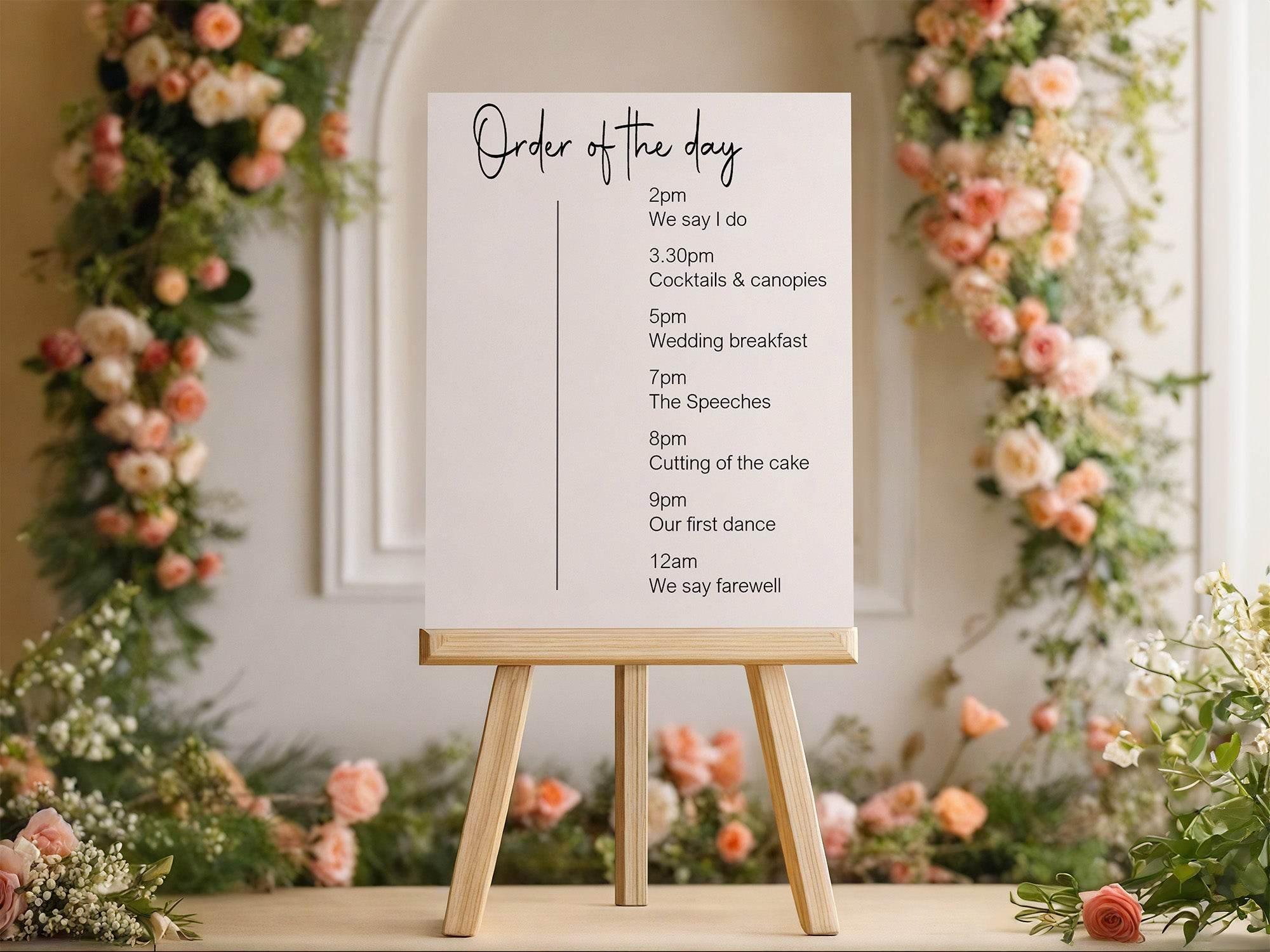 Minimalist Order Of The Day Wedding Party Sign - Larosier Prints