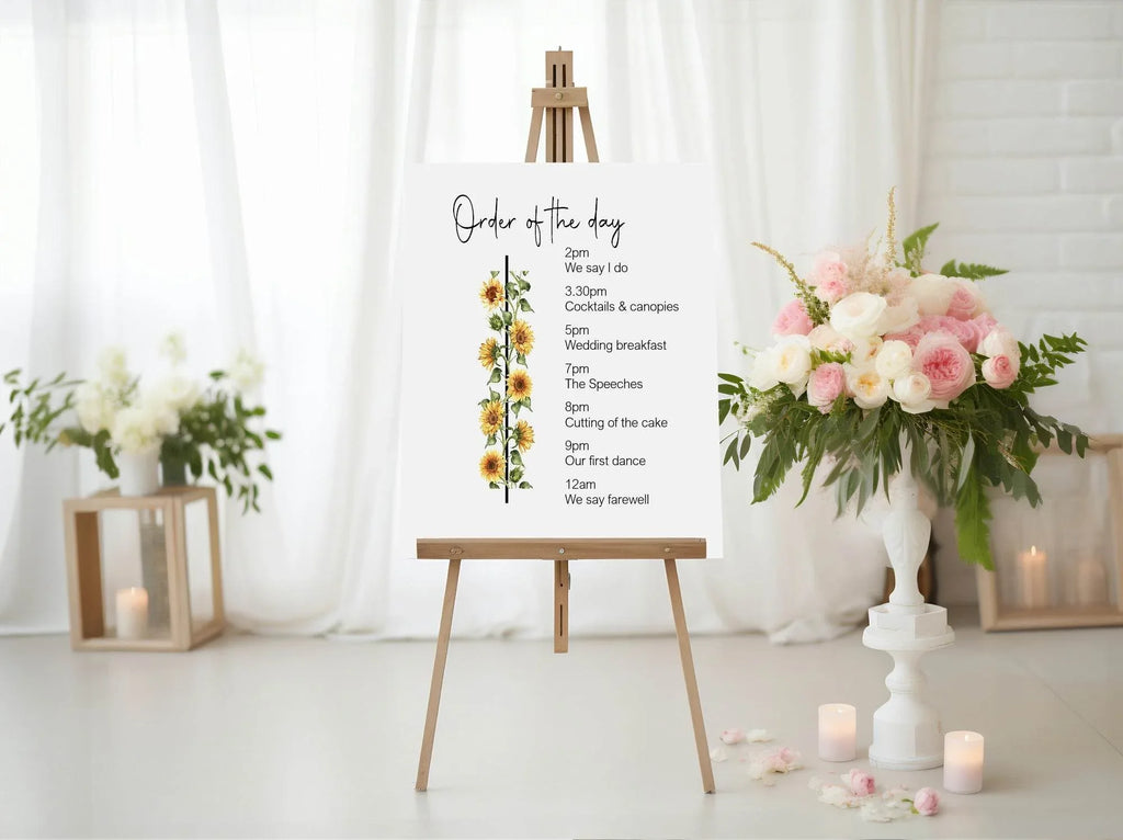 Sunflower Order Of The Day Wedding Party Sign - Larosier Prints
