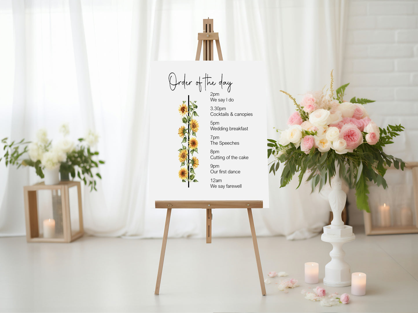 Sunflower Order Of The Day Wedding Party Sign