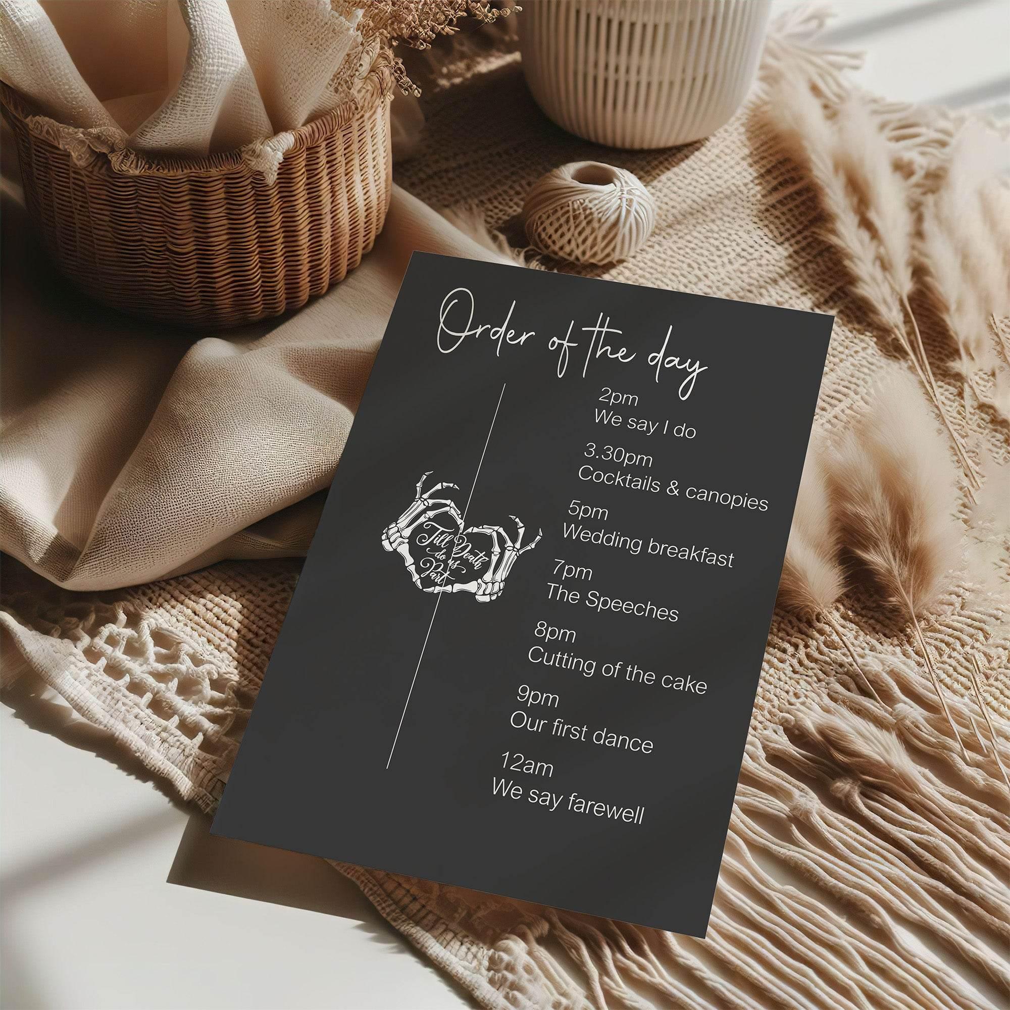 Gothic Order Of The Day Wedding Party Sign - Larosier Prints