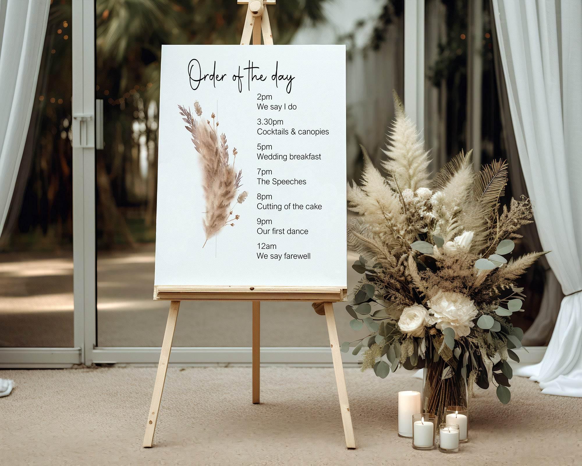 Boho Order Of The Day Wedding Party Sign - Larosier Prints