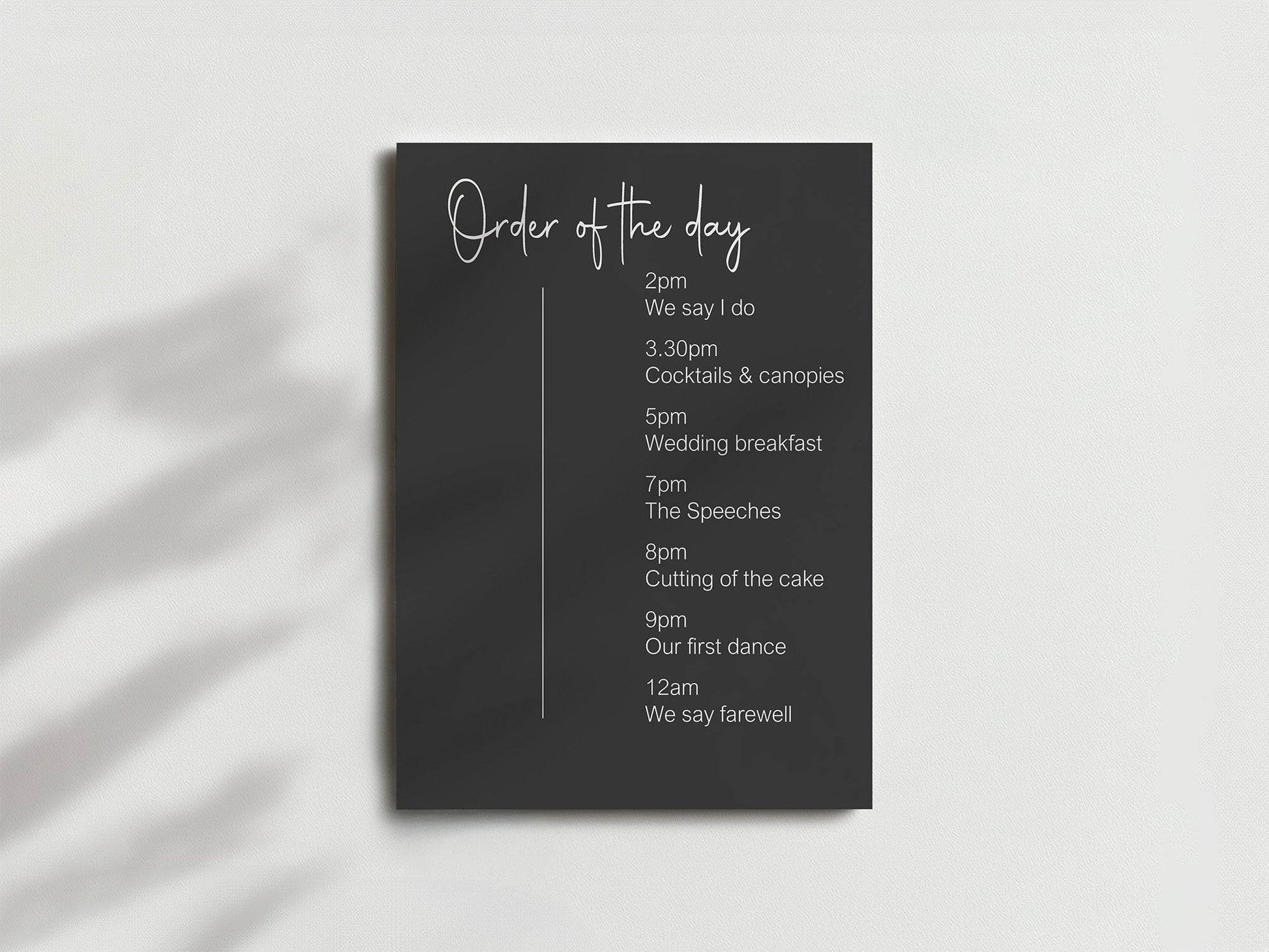 Minimalist Noir Order Of The Day Wedding Party Sign