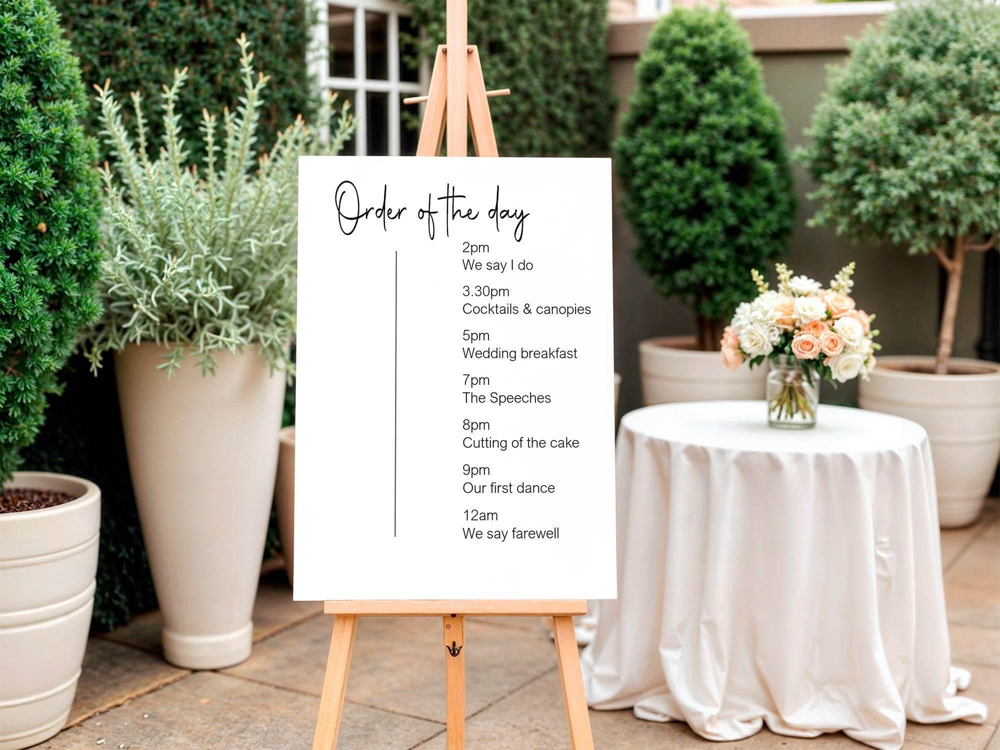 Minimalist Order Of The Day Wedding Party Sign - Larosier Prints