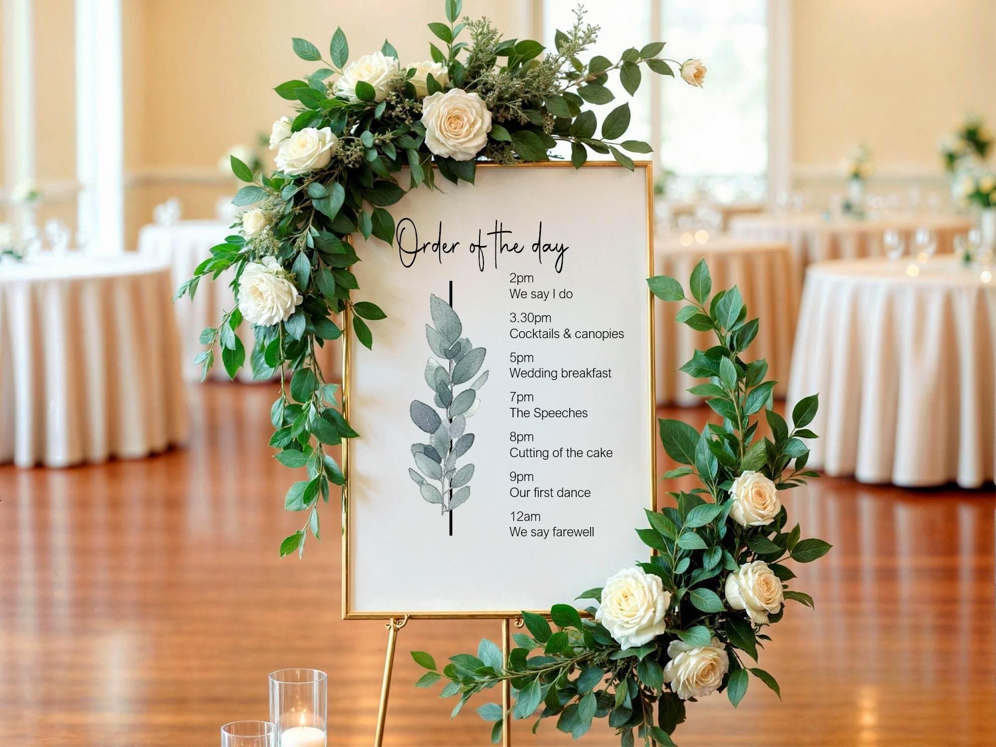 Eucalyptus Order Of The Day Wedding Party Sign - Larosier Prints