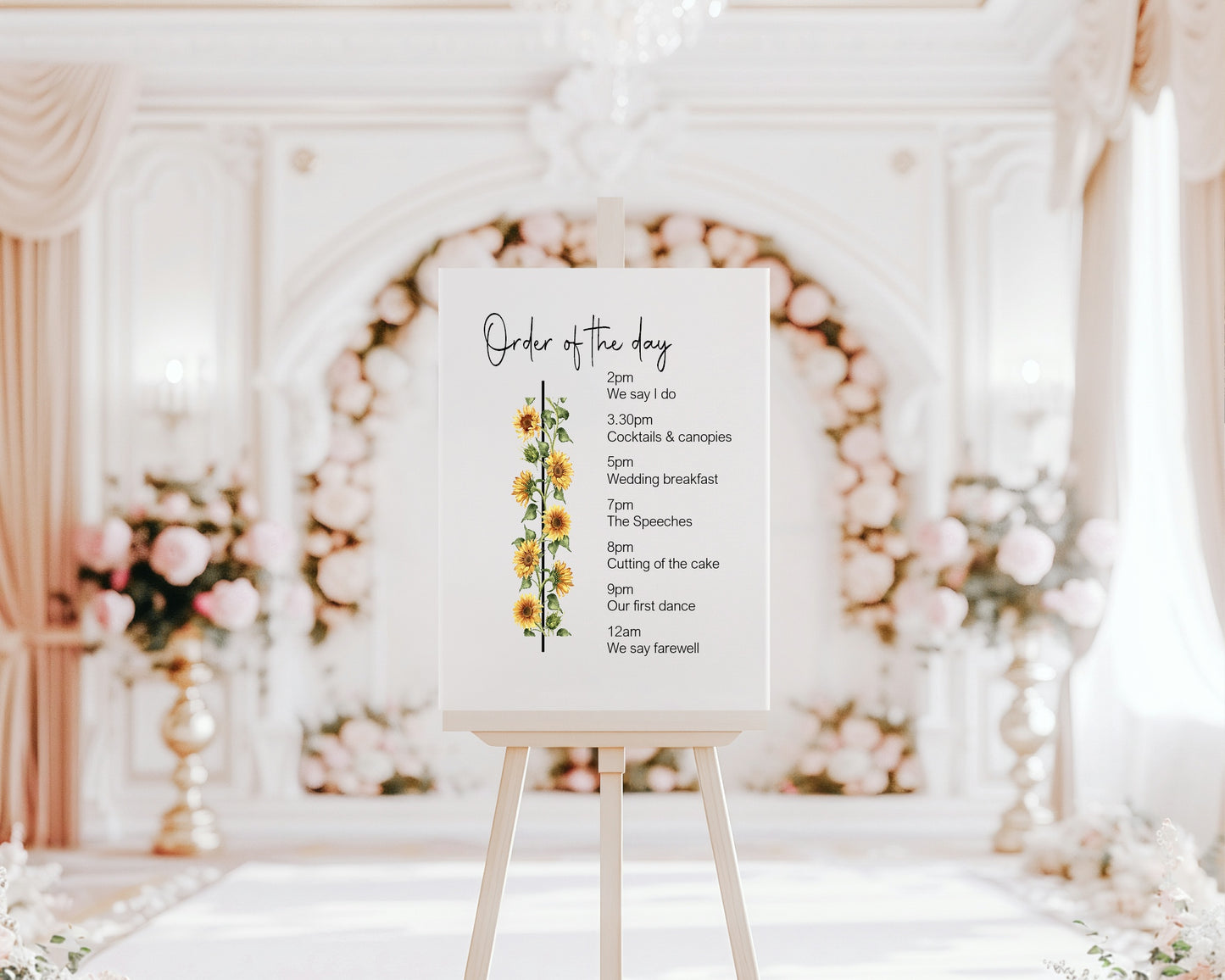 Sunflower Order Of The Day Wedding Party Sign