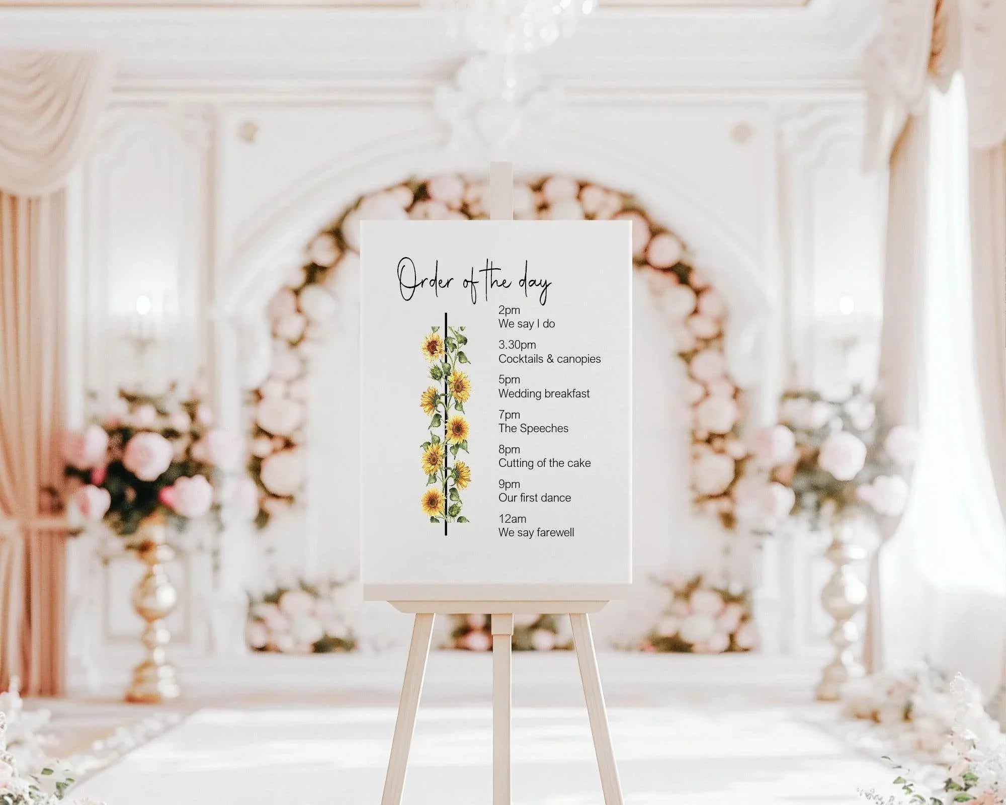 Sunflower Order Of The Day Wedding Party Sign - Larosier Prints