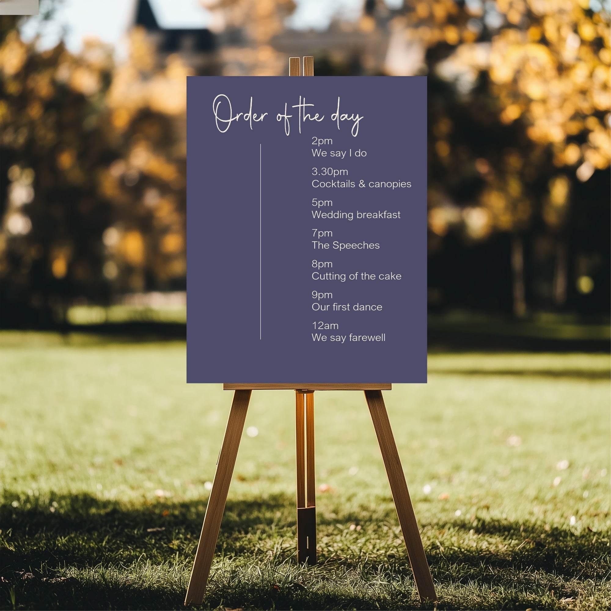 Sapphire Order Of The Day Wedding Party Sign - Larosier Prints