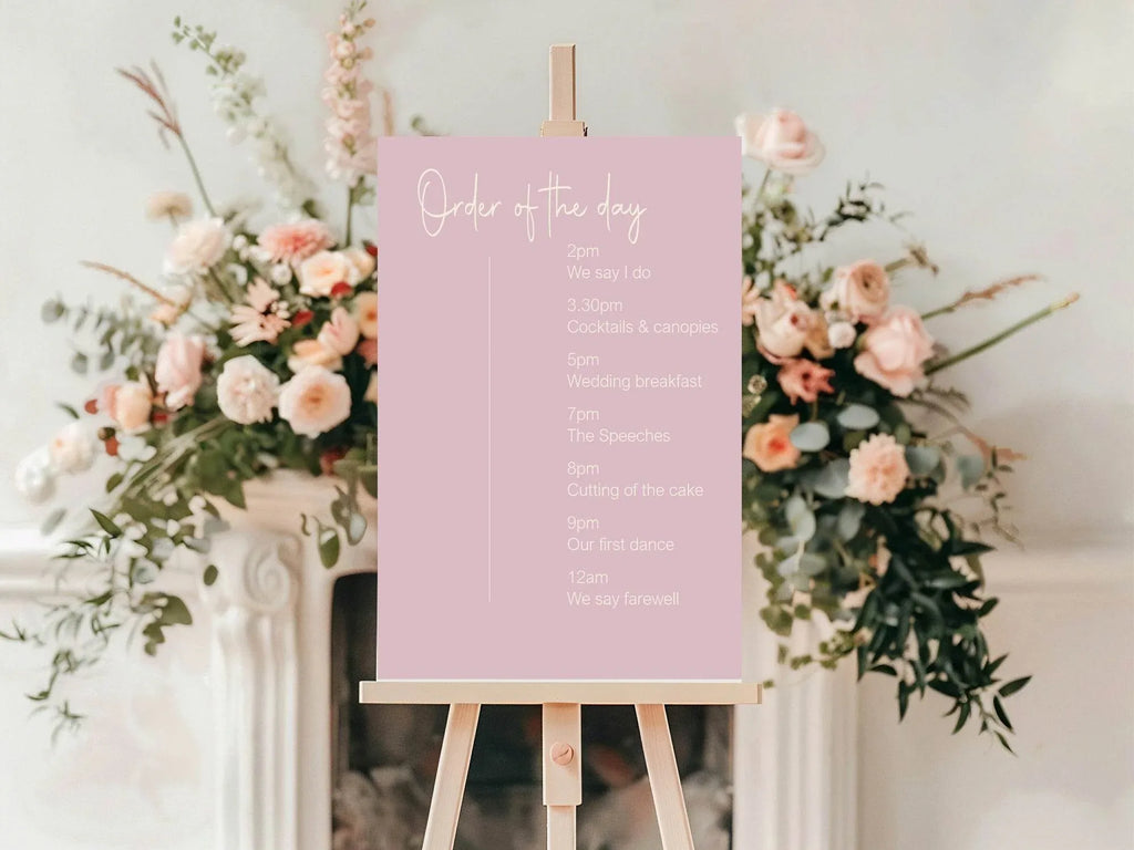 Dusky Pink Order Of The Day Wedding Party Sign - Larosier Prints