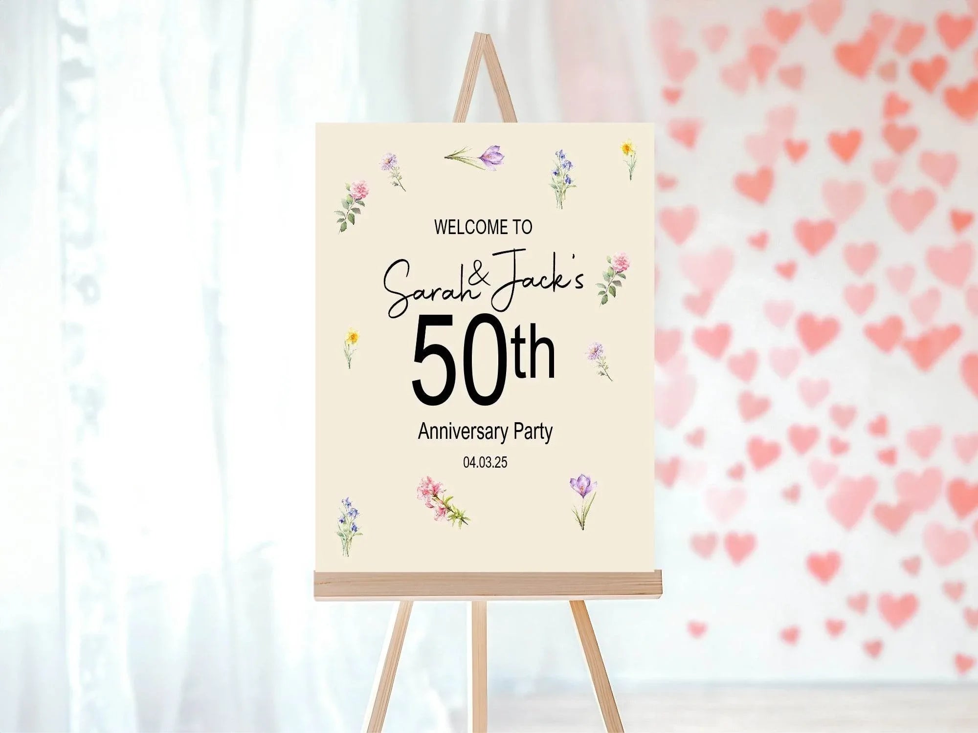 Spring Flowers Welcome Anniversary Party Sign - Larosier Prints