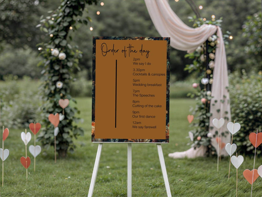Moody Floral Wedding Party Roles Sign