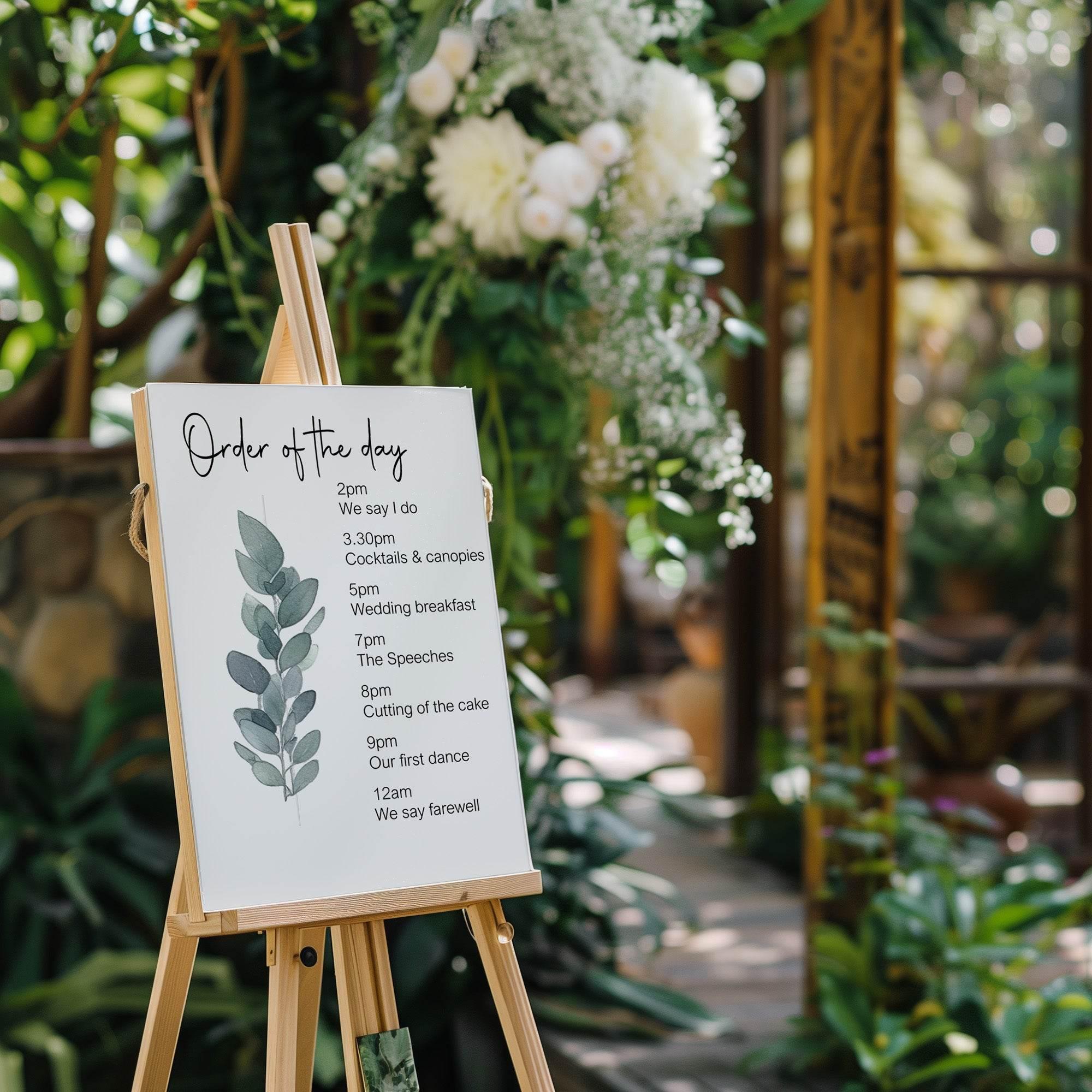 Eucalyptus Order Of The Day Wedding Party Sign - Larosier Prints