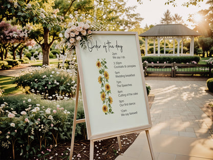 Sunflower Order Of The Day Wedding Party Sign
