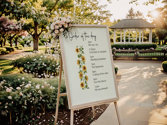 Sunflower Order Of The Day Wedding Party Sign